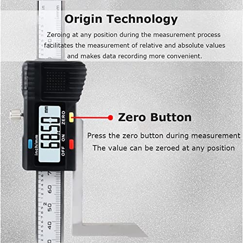 Marcador digital de elevación con altura de medición de 150 mm, pies magnéticos, conversión de milímetro/pulgada, base de acero inoxidable, medidor de profundidad Medidor de medición