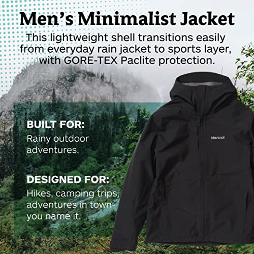 Marmot Minimalist Jacket Chubasquero Rígido, Chaqueta Impermeable, A Prueba De Viento, Impermeable, Transpirable, Hombre, Black, S