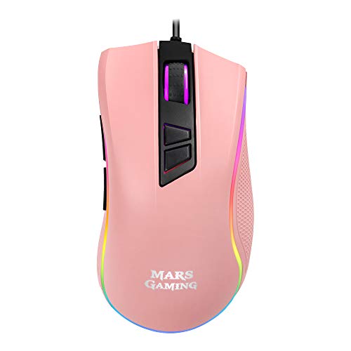 Mars Gaming MM218, Ratón Gaming RGB 10000DPI, Sensor Óptico, LED Óptico, Rosa