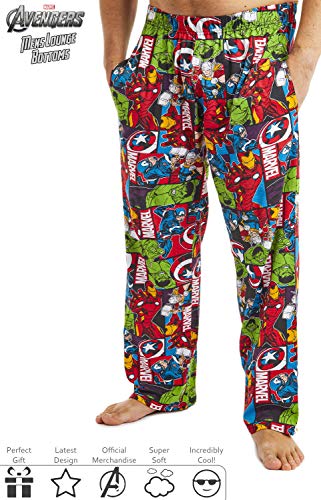 Marvel Pijama Hombre, Pantalones Largos de Pijama para Hombres Avengers, con Iron Man Capitan America Hulk y Thor, Ropa de Dormir 100% Algodon, Regalos Originales para Hombres (L)