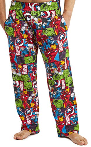 Marvel Pijama Hombre, Pantalones Largos de Pijama para Hombres Avengers, con Iron Man Capitan America Hulk y Thor, Ropa de Dormir 100% Algodon, Regalos Originales para Hombres (L)