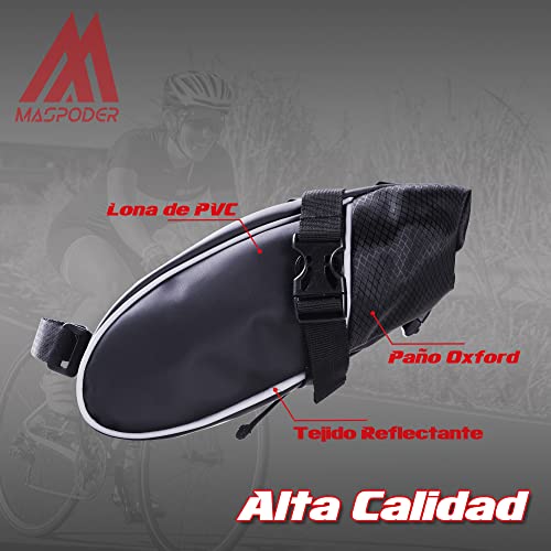 MASPODER Bolsa Sillin Bicicleta, con Bomba de Aire Bicicleta Gran Capacidad Máxima 2.3L Impermeable Profesional, Herramientas Bicicleta Ciclismo Accesorios para MTB Bici Carretera Montaña