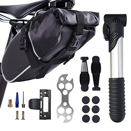 MASPODER Bolsa Sillin Bicicleta, con Bomba de Aire Bicicleta Gran Capacidad Máxima 2.3L Impermeable Profesional, Herramientas Bicicleta Ciclismo Accesorios para MTB Bici Carretera Montaña