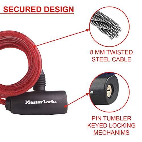 MASTER LOCK 8127EURDPRO Candado con Llave para Bicicleta, Color al Azar, 1. 8 m