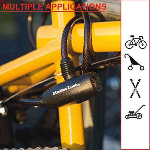 MASTER LOCK Candado Bicicleta [1,8 m Cable] [Llave] [Exterior] 8126EURDPRO - Ideal para Bicicleta, Monopatín, Paseante, Cortacésped y Otro Equipo