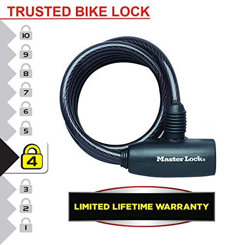 MASTER LOCK Candado Bicicleta [1,8 m Cable] [Llave] [Exterior] 8126EURDPRO - Ideal para Bicicleta, Monopatín, Paseante, Cortacésped y Otro Equipo