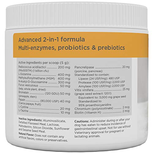 maxxidog – maxxidigest+ Probióticos, prebióticos y enzimas digestivas para Perros - Ayuda Avanzada a la digestión Canina & al Sistema inmunológico - Sin Polvo OGM - Dos tamaños 200 g & 375 g