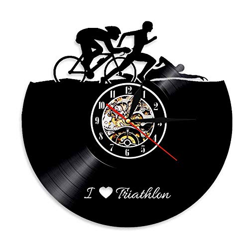 Me Encanta el triatlón Reloj de Vinilo Moderno Registro Regalos Hechos a Mano iluminación Retro decoración del hogar Regalos Atletas 12 Pulgadas