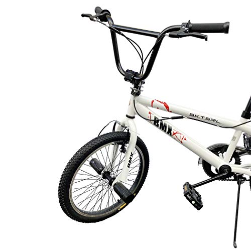 Mediawave Store - Bicicleta BMX FreeStyle con cuadro de acero Jumper SPOKES WHEEL Bicicleta Medida 20 pulgadas con dirección de 360°, BMX Freestyle (blanco)