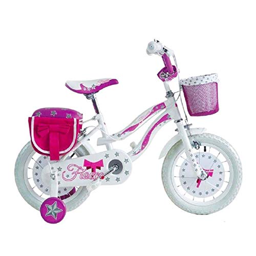 Mediawave Store - Bicicleta Fiocco BKT talla 16 bicicleta para niña edad 5 – 8 años con ruedas, bicicleta con ruedas para niños, con portabambole rosa/blanco