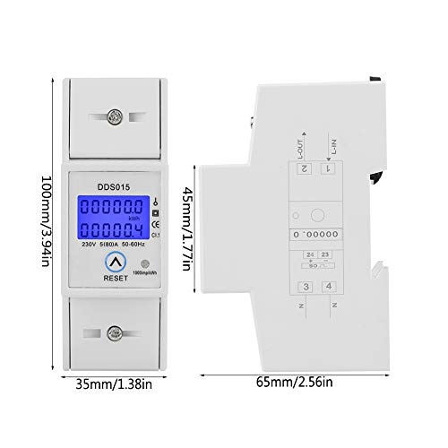 Medidor de Energía Monofásico - Medidor Digital de Vatios LCD Montaje en Riel DIN DDS015 5-80A 230V 50Hz
