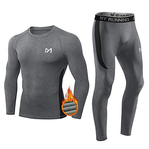 MEETYOO Conjuntos térmicos Hombre, Deportes Ropa Interior térmica Aire Libre Base Layer Thermo Function Ropa Deportiva de Invierno para Running Ciclismo Esquí (Gris, L)