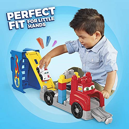 Mega Bloks Camión de carreras y construcción, juguete construcción bebé +1 año (Mattel FVJ01)