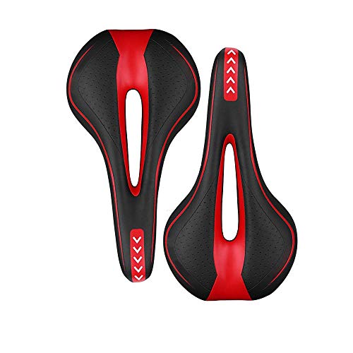 Mein HERZ Asiento de Bicicleta, Sillín de Bici de Gel, Asiento de Bicicleta Profesional Cómodo y Suave Diseño Ergonómico cojín de Bicicleta de Ciclismo Carretera montaña MTB - 27×14,5 cm (Negro Rojo)