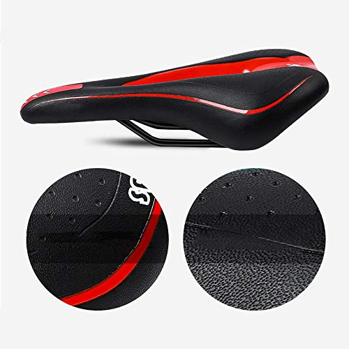 Mein HERZ Asiento de Bicicleta, Sillín de Bici de Gel, Asiento de Bicicleta Profesional Cómodo y Suave Diseño Ergonómico cojín de Bicicleta de Ciclismo Carretera montaña MTB - 27×14,5 cm (Negro Rojo)