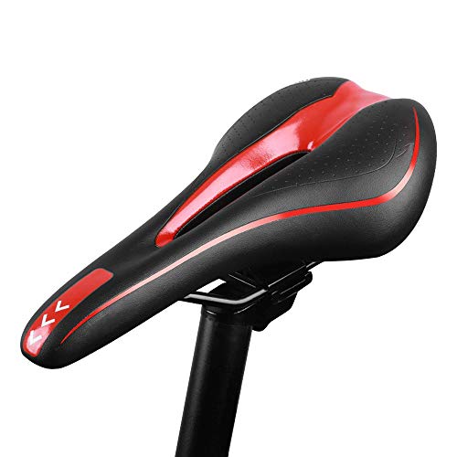 Mein HERZ Asiento de Bicicleta, Sillín de Bici de Gel, Asiento de Bicicleta Profesional Cómodo y Suave Diseño Ergonómico cojín de Bicicleta de Ciclismo Carretera montaña MTB - 27×14,5 cm (Negro Rojo)