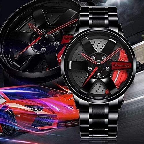 Menores de la Rueda del automóvil Moda Malla de Moda Rim HUB CUERDO SERREOSCÓPICO Movimiento de Cuarzo de Acero Inoxidable Reloj de Pulsera de Deportes Automóviles analógicos para Hombre