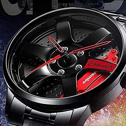 Menores de la Rueda del automóvil Moda Malla de Moda Rim HUB CUERDO SERREOSCÓPICO Movimiento de Cuarzo de Acero Inoxidable Reloj de Pulsera de Deportes Automóviles analógicos para Hombre