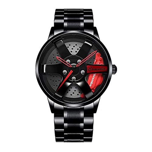 Menores de la Rueda del automóvil Moda Malla de Moda Rim HUB CUERDO SERREOSCÓPICO Movimiento de Cuarzo de Acero Inoxidable Reloj de Pulsera de Deportes Automóviles analógicos para Hombre