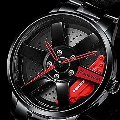 Menores de la Rueda del automóvil Moda Malla de Moda Rim HUB CUERDO SERREOSCÓPICO Movimiento de Cuarzo de Acero Inoxidable Reloj de Pulsera de Deportes Automóviles analógicos para Hombre