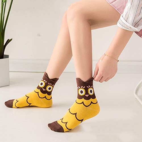 MEOKEY Calcetines Mujer Divertidos con Búho, Gato y Perro, Algodón Suave, 4/5 Pares, Multicolor (Búho-5 Pares)