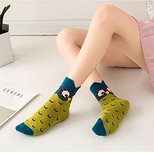 MEOKEY Calcetines Mujer Divertidos con Búho, Gato y Perro, Algodón Suave, 4/5 Pares, Multicolor (Búho-5 Pares)