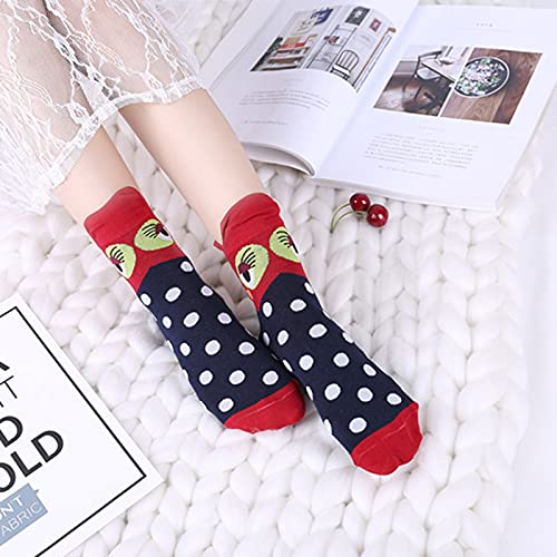 MEOKEY Calcetines Mujer Divertidos con Búho, Gato y Perro, Algodón Suave, 4/5 Pares, Multicolor (Búho-5 Pares)