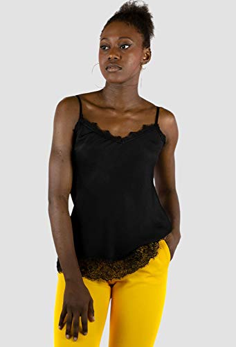 Mer's Style - Top Lencero con Encaje y Tirantes para Mujer, Negro