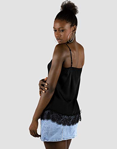 Mer's Style - Top Lencero con Encaje y Tirantes para Mujer, Negro