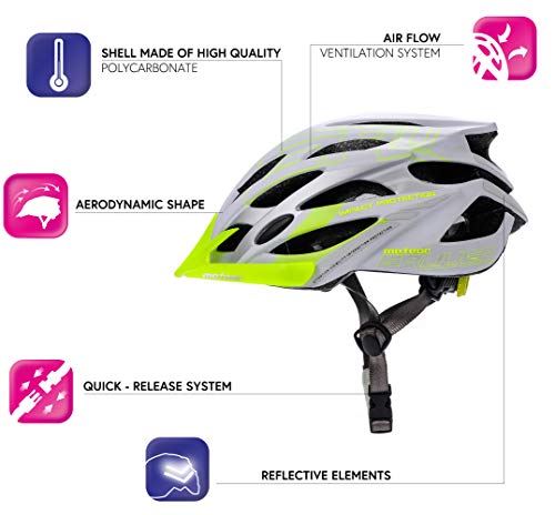 meteor Cascos Casco Bicicleta Casco Helmet Casco Bici Casco Bicicleta Adulto Skate Ciclismo Bicicleta Patineta Patines Monopatines Bici Accesorios Casco (S (52-56 cm), Blanco/Verde)