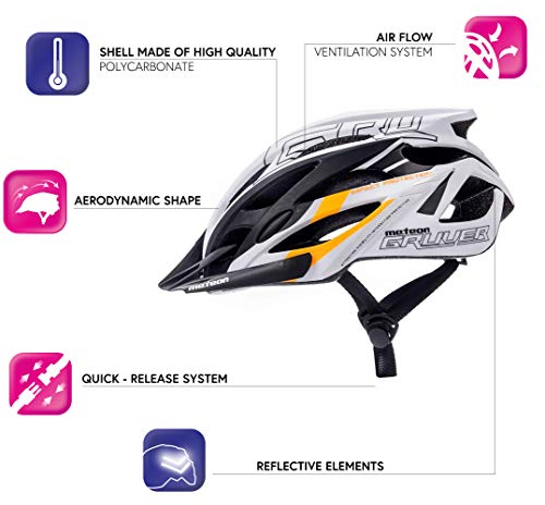 meteor Cascos Casco Bicicleta Casco Helmet Casco Bici Casco Bicicleta Adulto Skate Ciclismo Bicicleta Patineta Patines Monopatines Bici Accesorios Casco Gruver (S (52-56 cm), Blanco/Negro/Naranja)