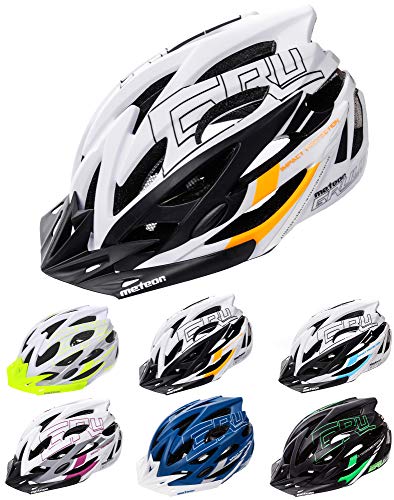 meteor Cascos Casco Bicicleta Casco Helmet Casco Bici Casco Bicicleta Adulto Skate Ciclismo Bicicleta Patineta Patines Monopatines Bici Accesorios Casco Gruver (S (52-56 cm), Blanco/Negro/Naranja)