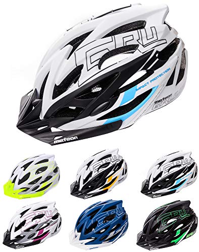 meteor Cascos Casco Bicicleta Casco Helmet Casco Bici Casco Bicicleta Adulto Skate Ciclismo Bicicleta Patineta Patines Monopatines Bici Accesorios Casco Gruver (L (58-61 cm), Blanco/Negro/Azul)