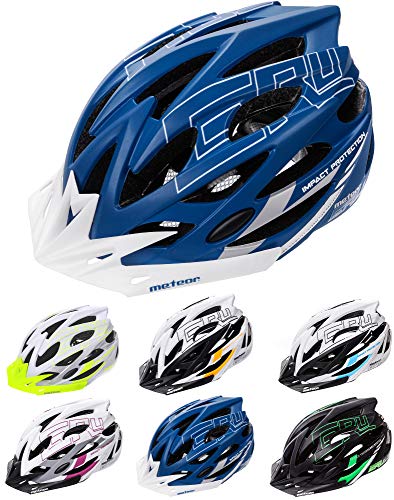 meteor Cascos Casco Bicicleta Casco Helmet Casco Bici Casco Bicicleta Adulto Skate Ciclismo Bicicleta Patineta Patines Monopatines Bici Accesorios Casco Gruver (S (52-56 cm), Azul/Blanco)