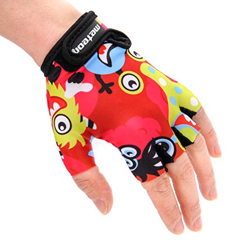 meteor Guantes de Ciclismo niñas y niños - Guantes Bicicleta para Infantil MTB BMX Carretera Montaña sin Dedos (M ~7-7,5cm, Monsters)