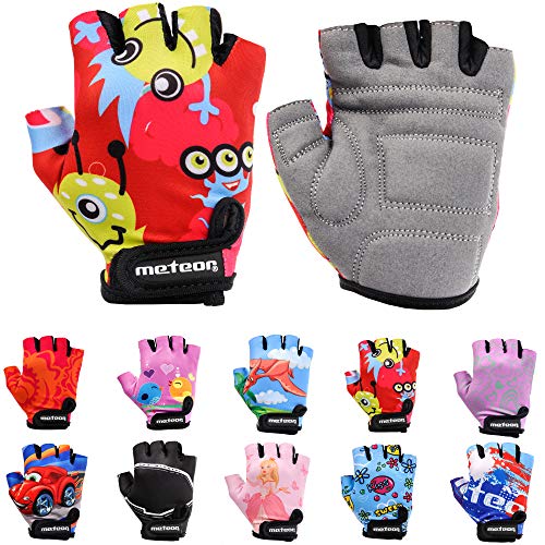 meteor Guantes de Ciclismo niñas y niños - Guantes Bicicleta para Infantil MTB BMX Carretera Montaña sin Dedos (M ~7-7,5cm, Monsters)