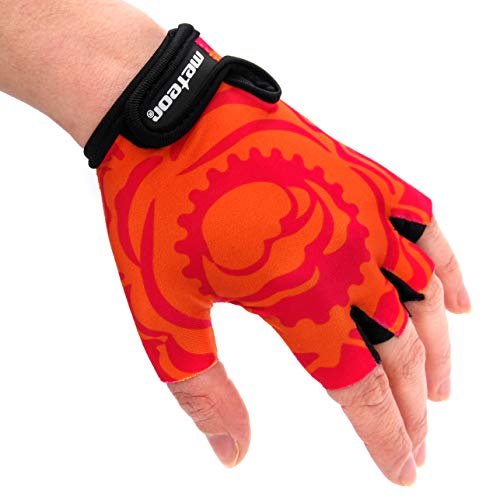 meteor Guantes de Ciclismo niñas y niños - Guantes Bicicleta para Infantil MTB BMX Carretera Montaña sin Dedos (XS ~6-6,5cm, Big Flower)