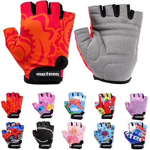 meteor Guantes de Ciclismo niñas y niños - Guantes Bicicleta para Infantil MTB BMX Carretera Montaña sin Dedos (XS ~6-6,5cm, Big Flower)