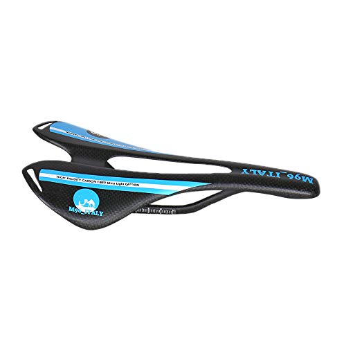 MH96_Italy Sillín de Bicicleta de Fibra de Carbono 3K para Bicicleta de Carreras y MTB antipróstata, Super Ligero, 100 g +/-, Azul Mate