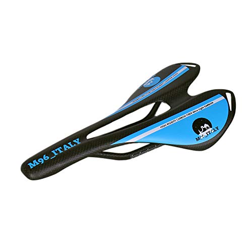 MH96_Italy Sillín de Bicicleta de Fibra de Carbono 3K para Bicicleta de Carreras y MTB antipróstata, Super Ligero, 100 g +/-, Azul Mate