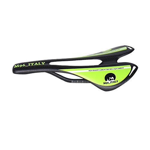 MH96_Italy Sillín de Bicicleta de Fibra de Carbono 3K para Bicicleta de Carreras y MTB antipróstata, Super Ligero, 100 g +/-, Verde Mate