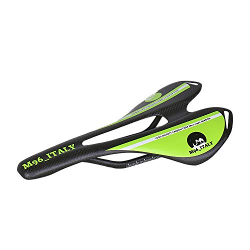 MH96_Italy Sillín de Bicicleta de Fibra de Carbono 3K para Bicicleta de Carreras y MTB antipróstata, Super Ligero, 100 g +/-, Verde Mate