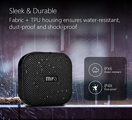 MIFA A1 Mini Altavoz Portátil Bluetooth 4.2 Impermeable IP56 y Tecnología True Wireless Stereo & DSP, Anti-Polvo con 15 Horas Continua y Tarjeta de microSD, Micrófono Incorporado, Negro