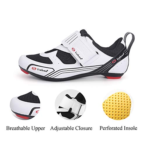 MiFeloo Zapatillas de montar Peloton para exteriores de triatlón, para ciclismo o para interiores y exteriores, compatibles con tacos de 3 pernos o 2 pernos para hombres y mujeres, White, 44 EU