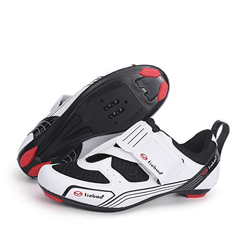 MiFeloo Zapatillas de montar Peloton para exteriores de triatlón, para ciclismo o para interiores y exteriores, compatibles con tacos de 3 pernos o 2 pernos para hombres y mujeres, White, 44 EU