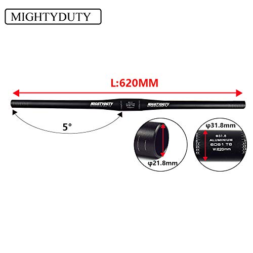 MIGHTYDUTY Manillar de Bicicleta de montaña Plano, Corto aleación de Aluminio Manillar Recto para Bicicletas de Carretera Plegables MTB (31.8 x 620/25.4 x 600), Color Negro, tamaño 31.8 * 620mm Flat