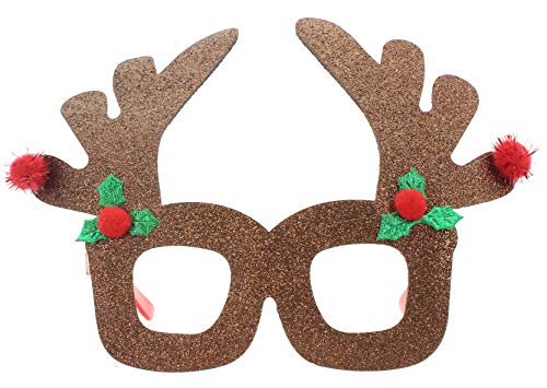 MIK Funshopping Divertidas gafas de Navidad para disfraz, gafas de Navidad, disfraz de Navidad, fiesta de Navidad, reno y pajarita marrón con purpurina