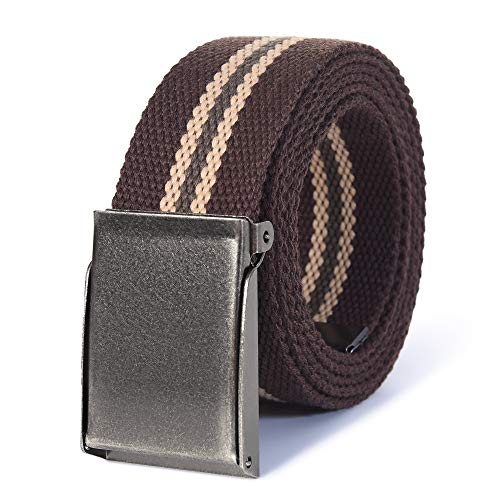 Mile High Life Cinturón de tela de lona Ajustable Hebilla de níquel plateada cepillada (Marrón Caqui)