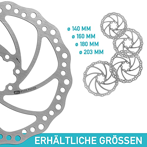 Miles Racing - Disque de frein de vélo en acier inoxydable pour l'utilisation de garnitures de frein organiques, semi-métalliques et frittés, 203 mm