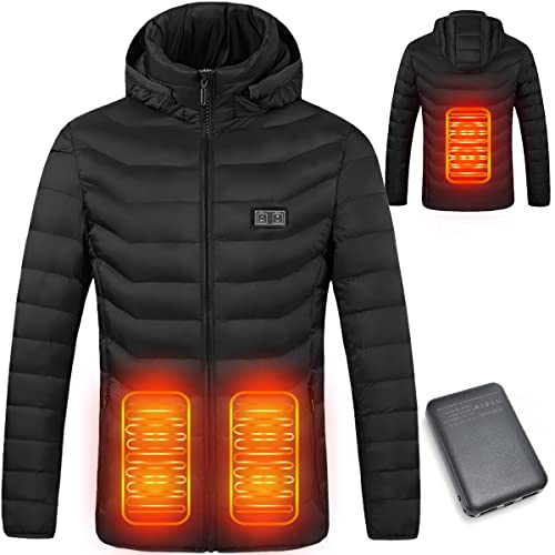 Mincoo Chaqueta Calefactable Adecuado Para Hombres y Mujeres,con Temperatura Ajustable Chaquetas calefactora con 3 Temperaturas & 3 Zonas Ideal Acampar Actividades al Aire Libre invierno(Black, S)